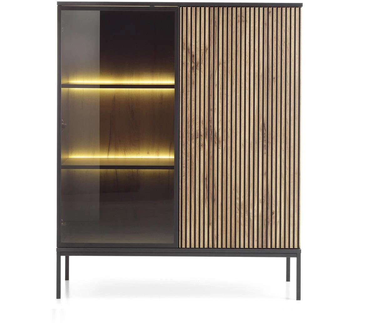 Sento WT104 vitrina 2 vrata 104x39x126 cm crna/natur (wotan hrast)