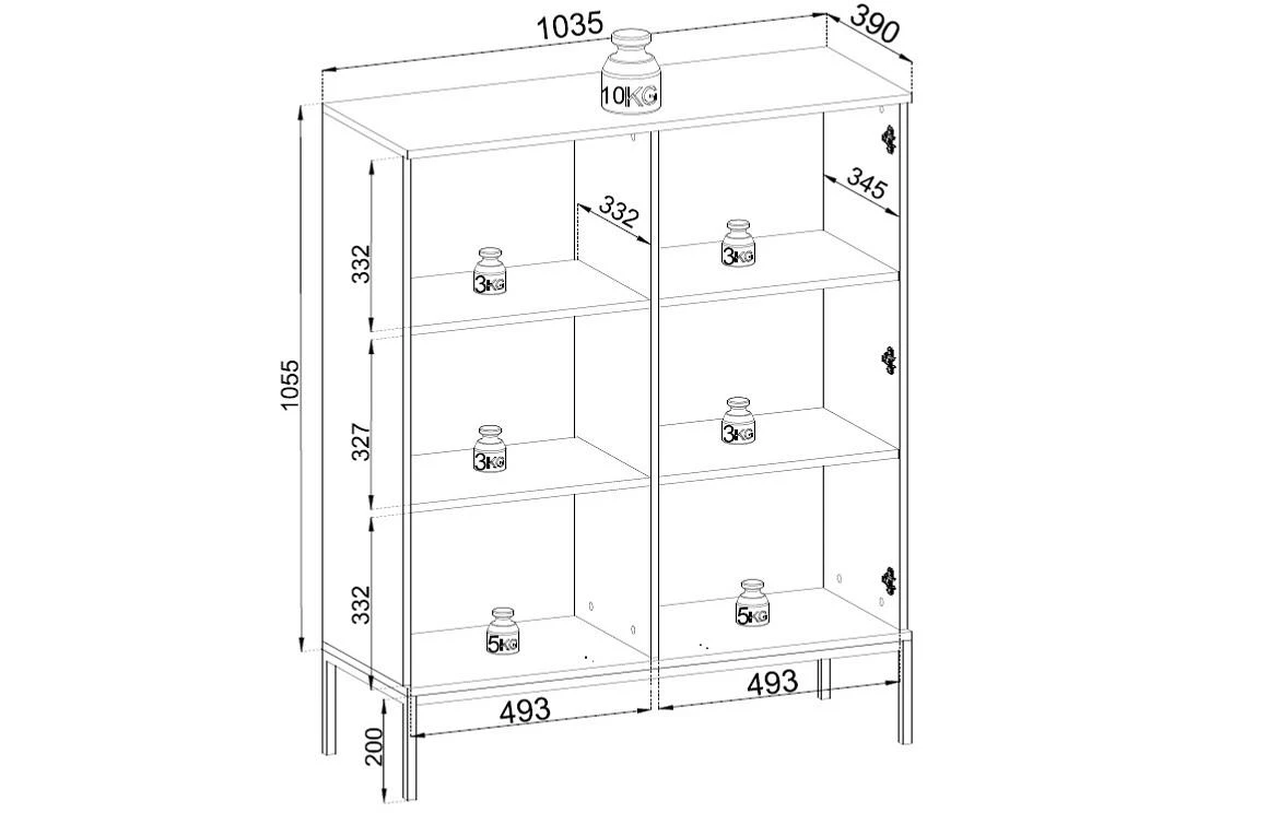 Sento WT104 vitrina 2 vrata 104x39x126 cm crna/natur (wotan hrast)