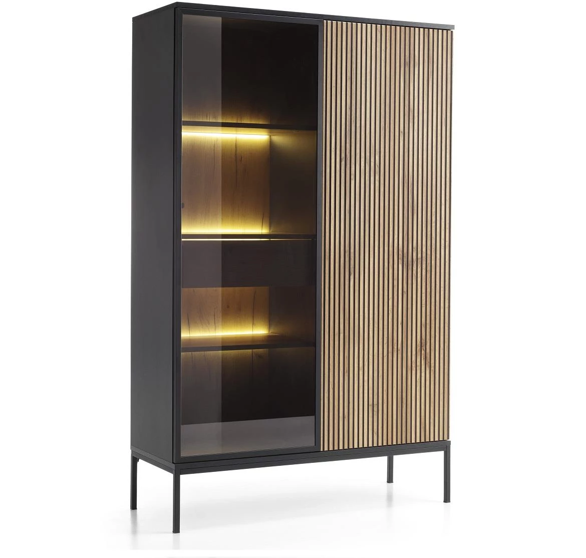 Sento WTSZ104 vitrina 2 vrata 104x39x166 cm crna/natur (wotan hrast)