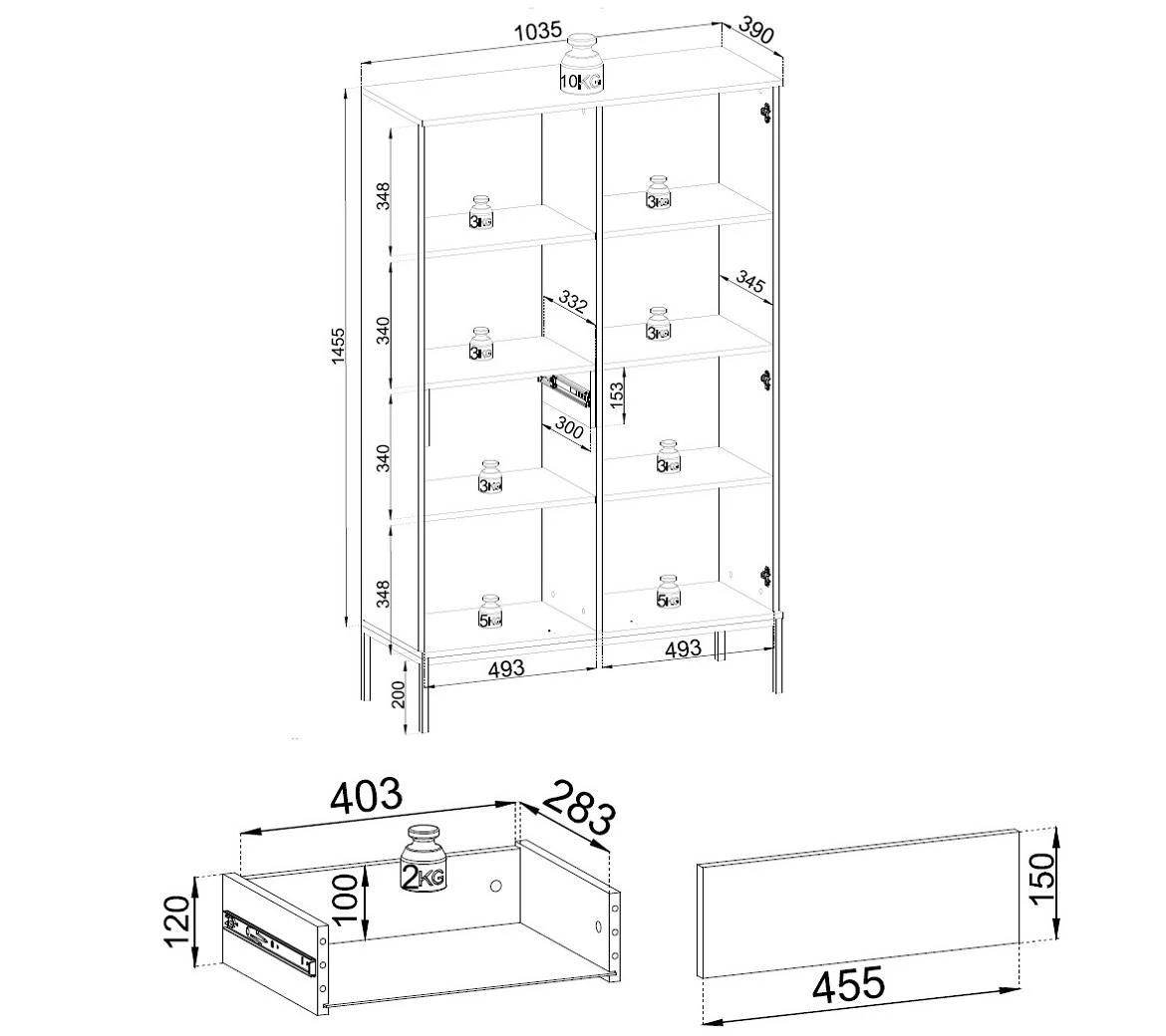 Sento WTSZ104 vitrina 2 vrata 104x39x166 cm crna/natur (wotan hrast)