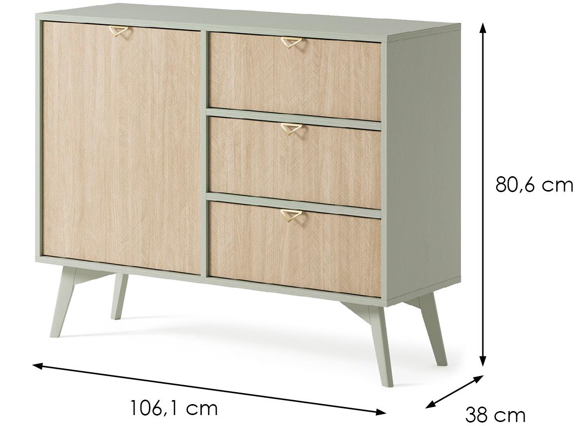 Forest KSZD106 komoda 1 vrata+3 fioke 106x38x80 cm eukaliptus/natur