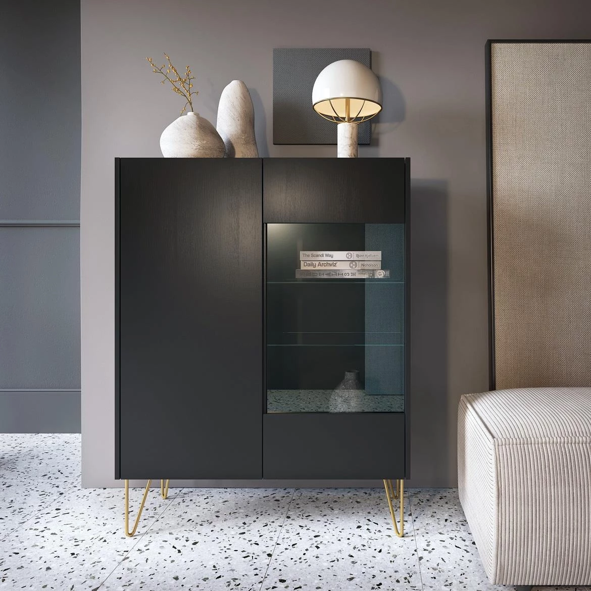 Harmony WT97vitrina 2 vrata 97x37x122 cm crna