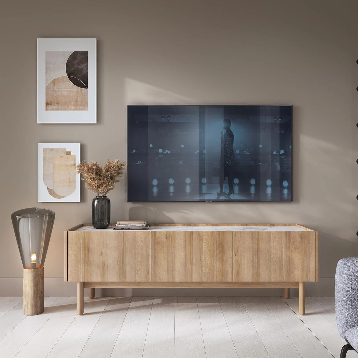 Boho TV komoda 3 vrata 144x37x48 cm natur