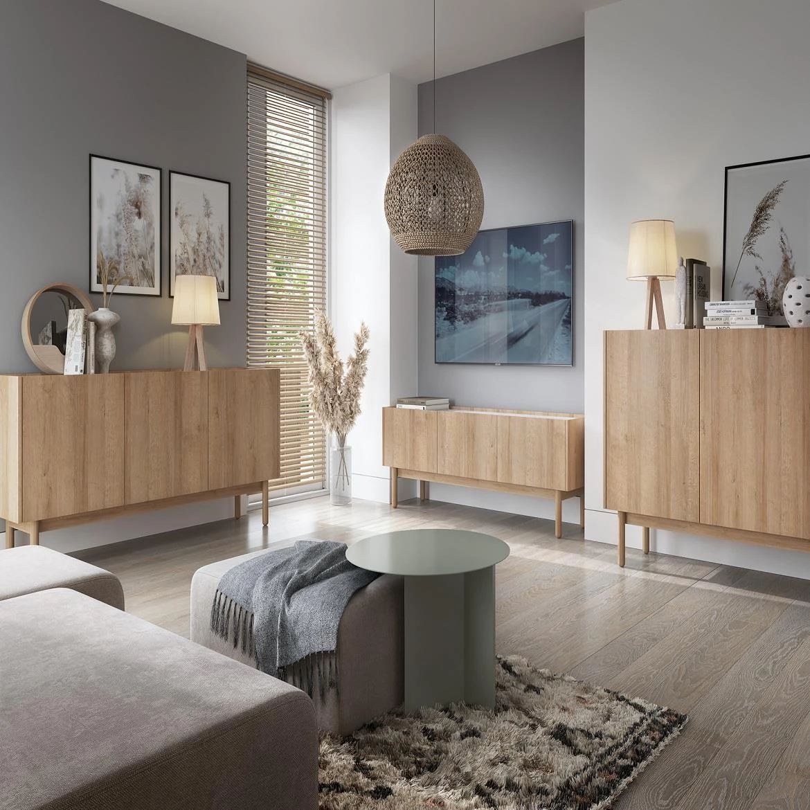 Boho TV komoda 3 vrata 144x37x48 cm natur