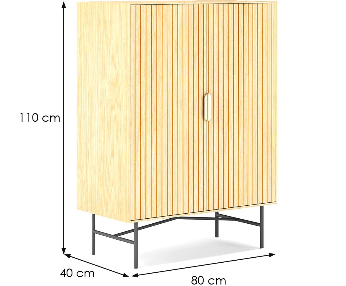 Bassel 2520 komoda 2 vrata 80x40x110 cm natur/crni metal