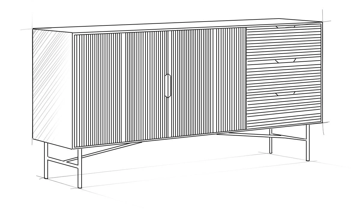 Bassel 2518 komoda 4 vrata+3 fioke 160x40x75 cm natur/crni metal