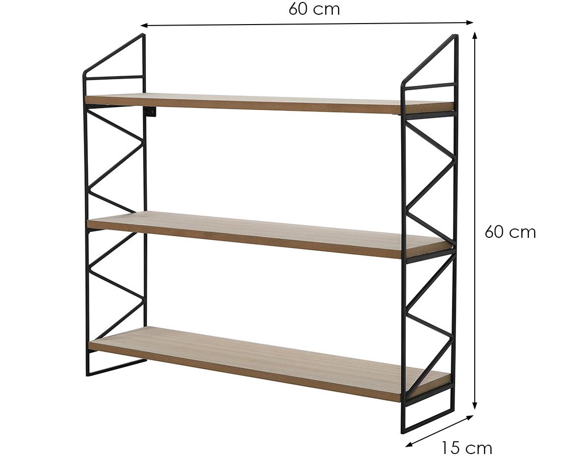 Zidna polica e-10043 60x15x60 cm natur/crni metal