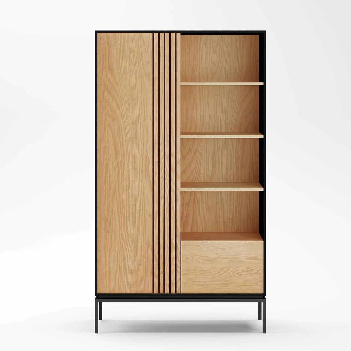 Svan polica 1 vrata+1 fioka+4 otvora 110x40x180 cm natur/crna