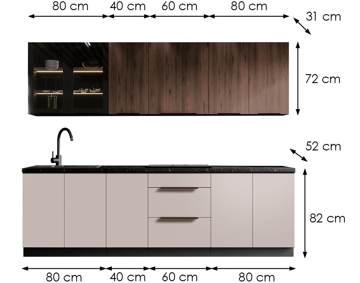 Monza/Arona blok kuhinja bez aparata 260x57,5x210 cm bež/crna