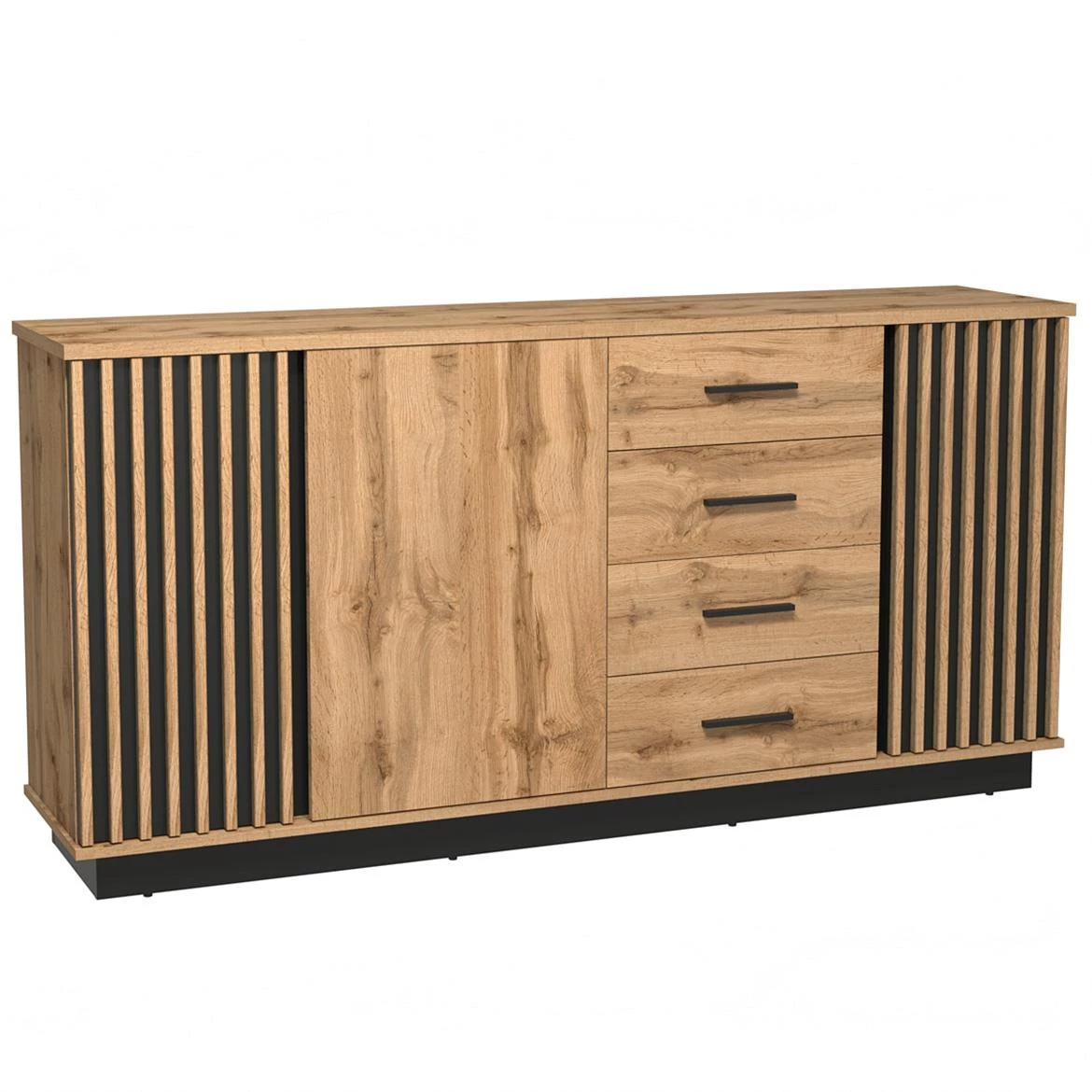 Lamelo A21 komoda 3 vrata+4 fioke 178,2x40x88,2 cm natur wotan hrast/crna