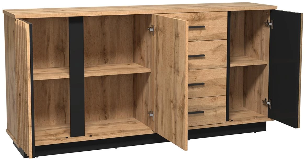 Lamelo A21 komoda 3 vrata+4 fioke 178,2x40x88,2 cm natur wotan hrast/crna
