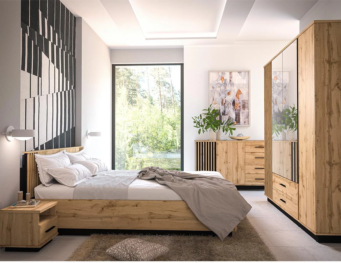 Lamelo A21 komoda 3 vrata+4 fioke 178,2x40x88,2 cm natur wotan hrast/crna