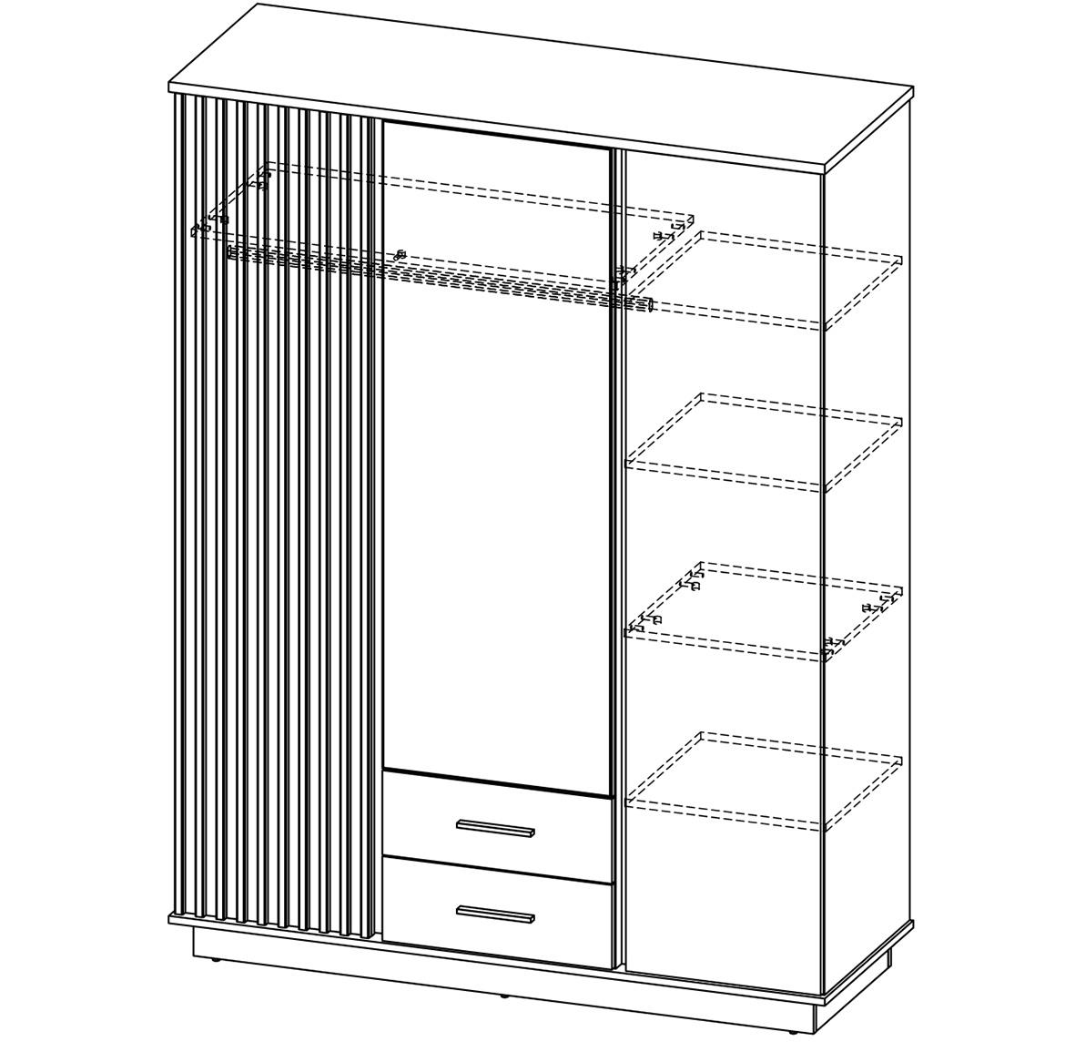 Lamelo LA15 ormar 3 vrata/ogledalo+2 fioke 145,5x52x193,6 cm natur (wotan hrast)/crni