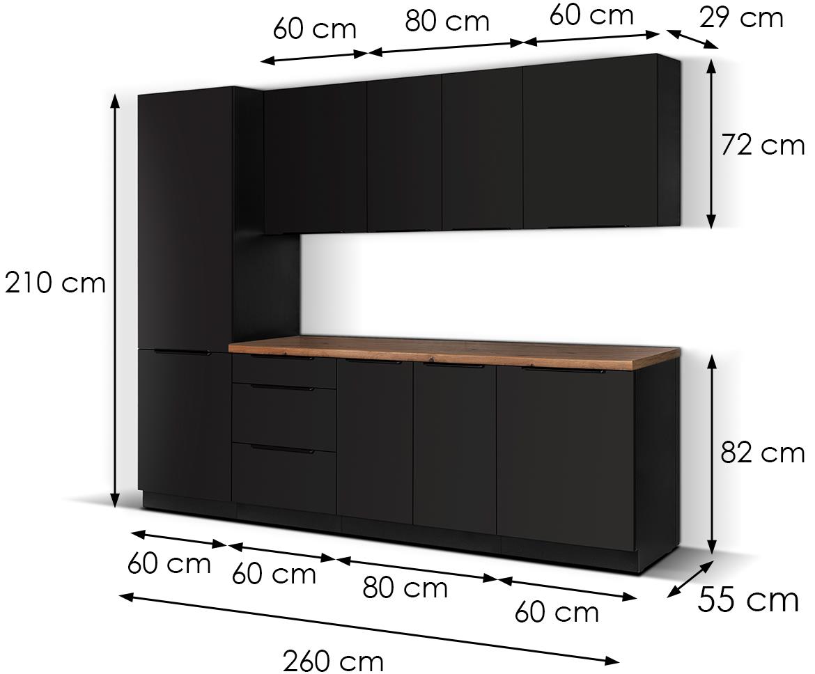 Siena blok kuhinja bez aparata 260x57,5x210 cm crna/orah