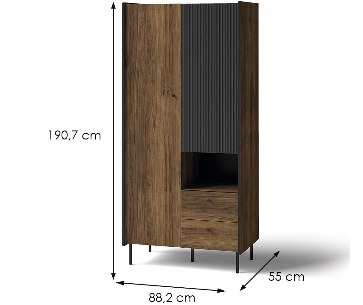 Prestigo P1 ormar 2 vrata+2 fioke+otvor 88,2x55x190,7 cm orah/crni