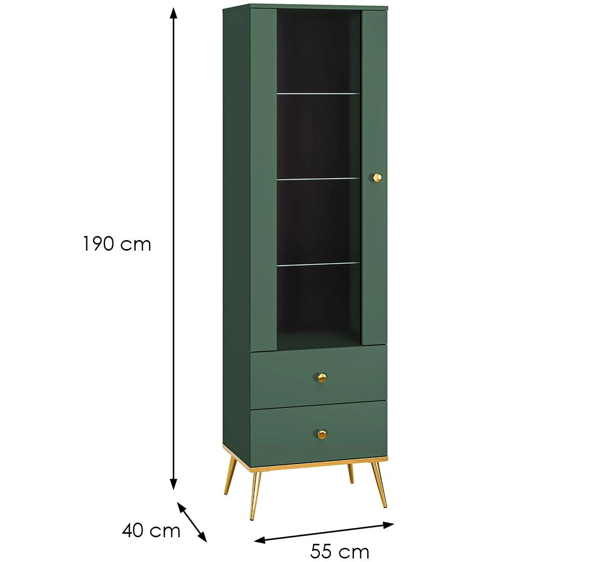 Forest 01 vitrina 1 vrata+2 fioke 55x40x190 cm zelena