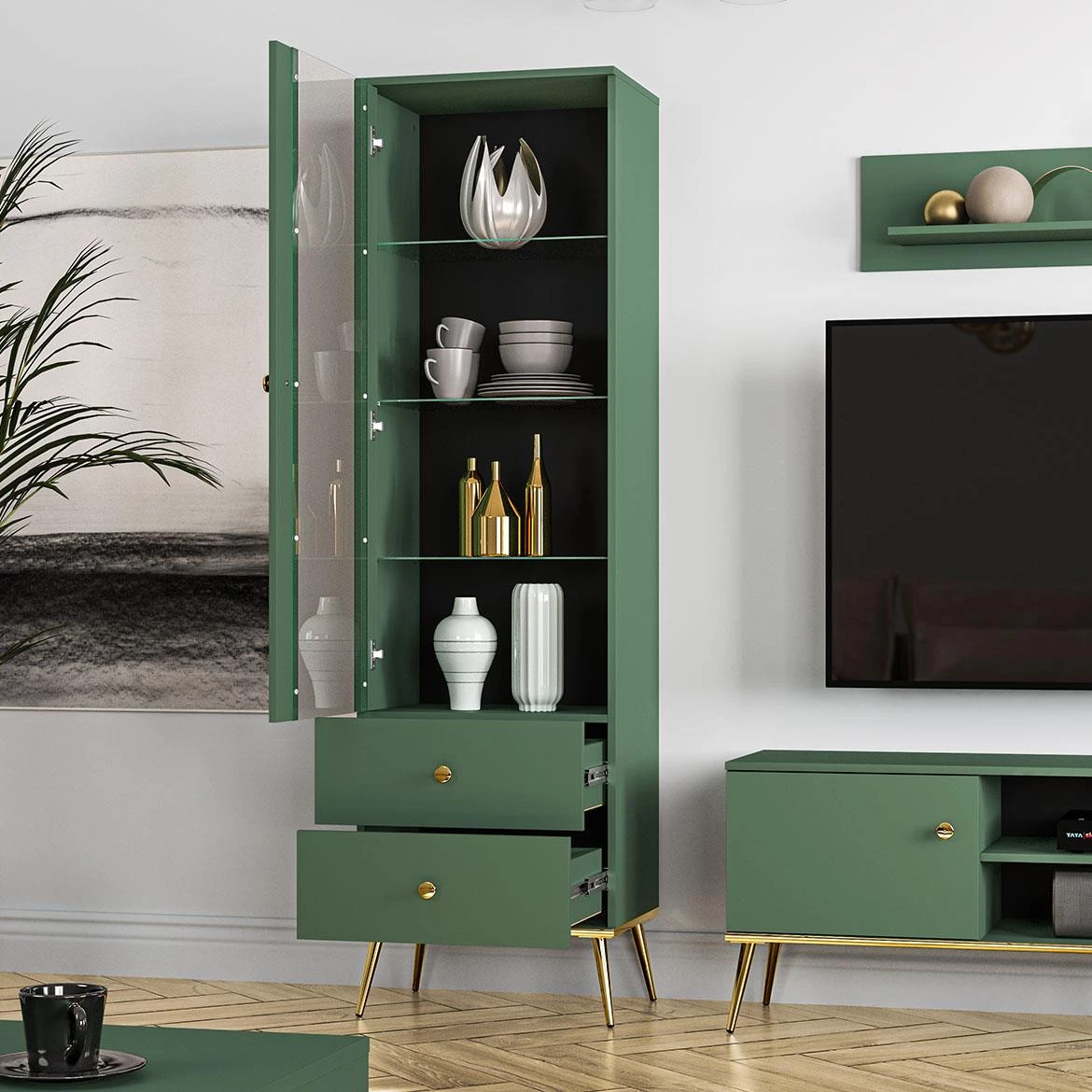 Forest 01 vitrina 1 vrata+2 fioke 55x40x190 cm zelena