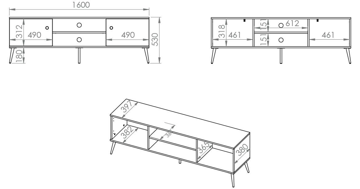 Marine 05 TV komoda 2 vrata+2 otvora 160x40x54 cm plavi