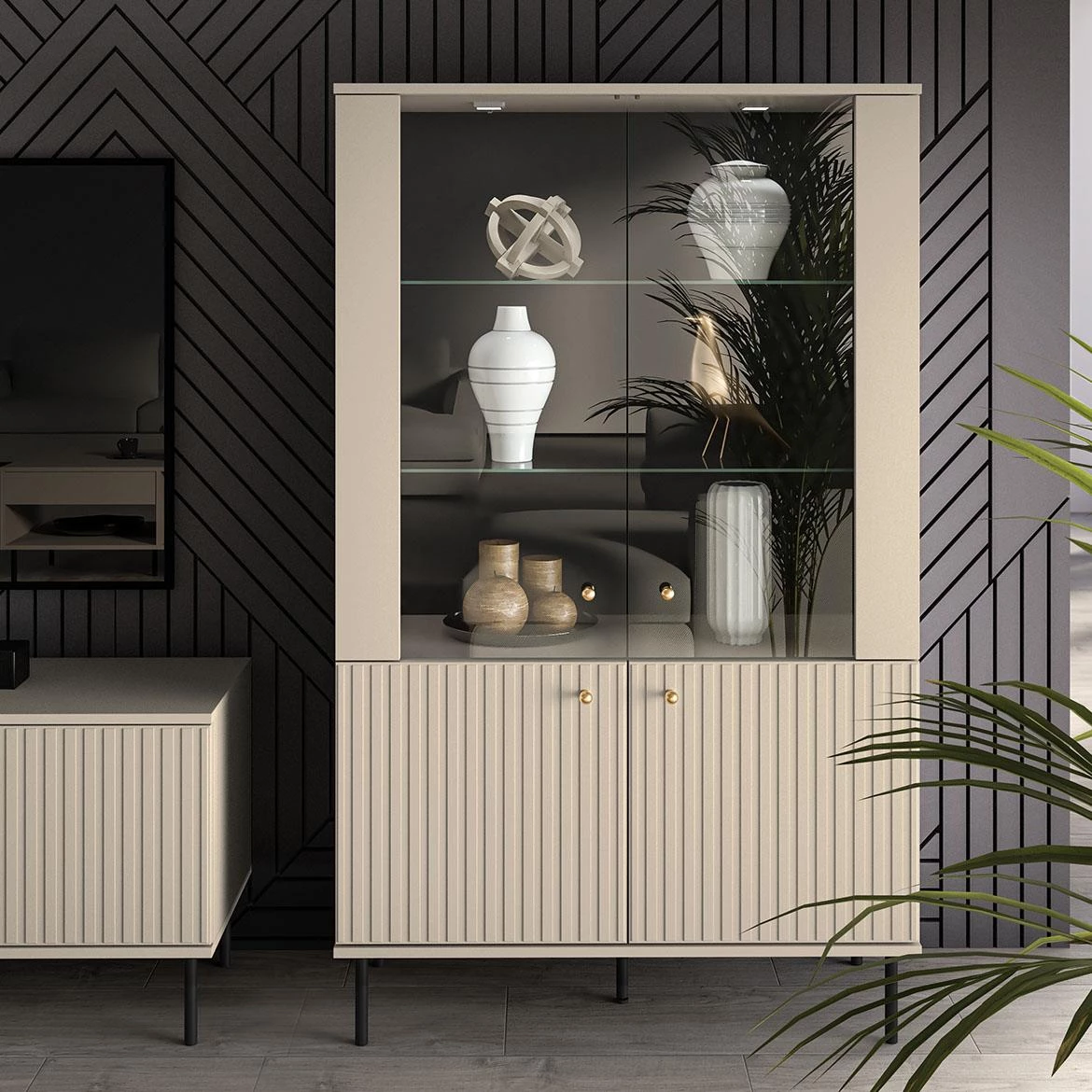 Sophie 03 vitrina 4 vrata 92x40x151 cm bež