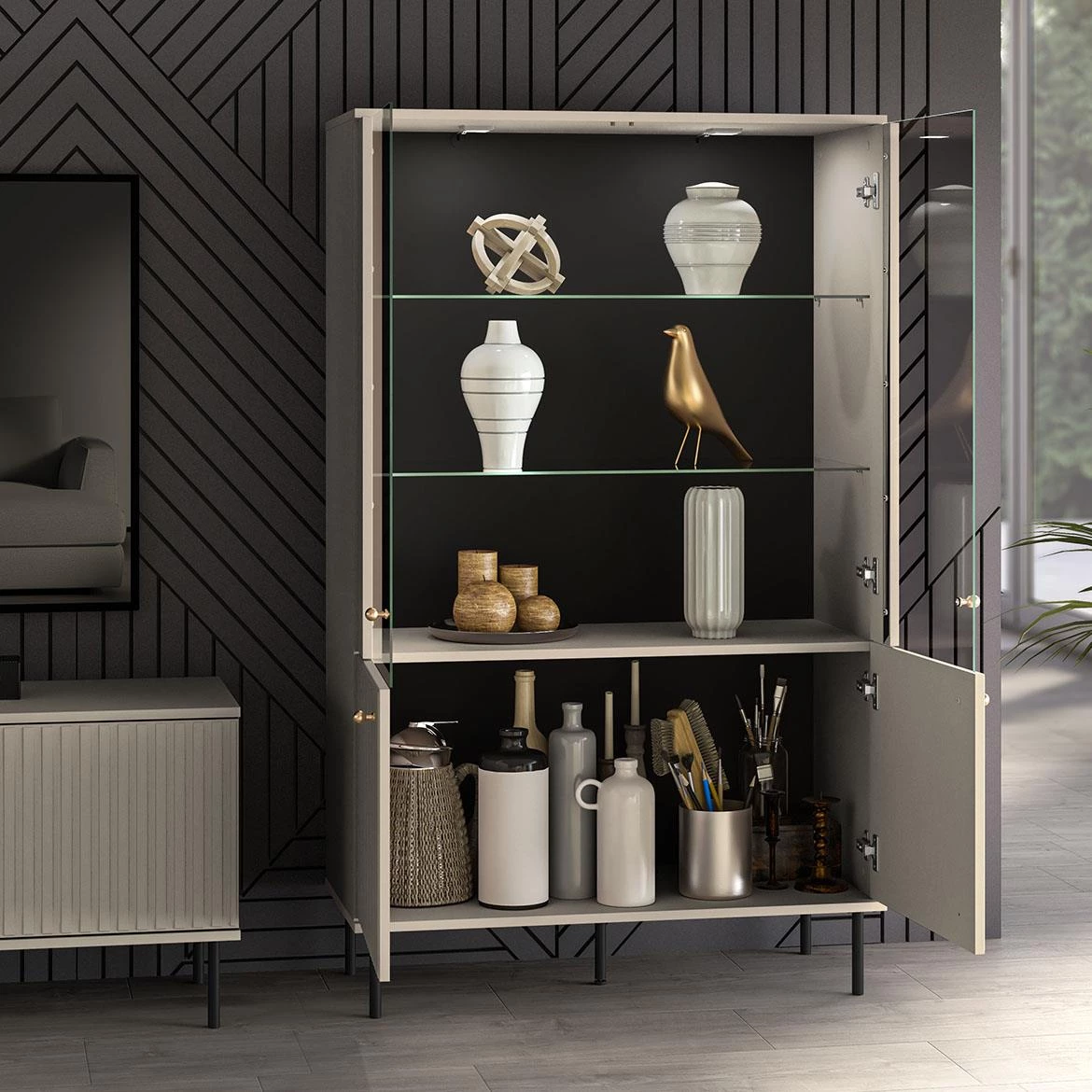 Sophie 03 vitrina 4 vrata 92x40x151 cm bež