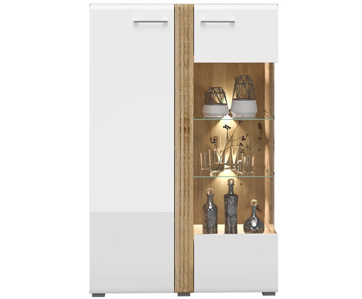 Adagio 03P vitrina 2 vrata 92x42x143 cm hrast/bela visoki sjaj