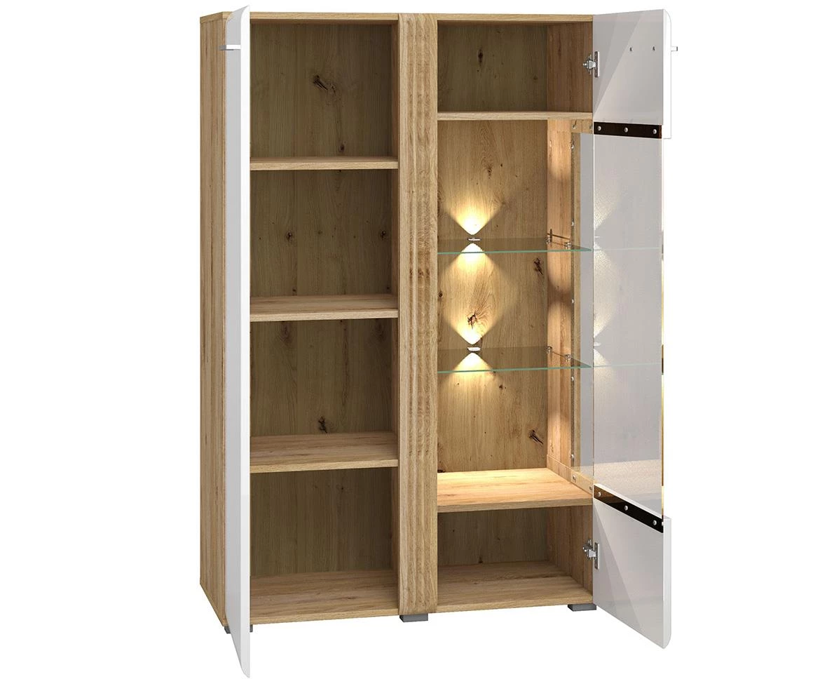 Adagio 03P vitrina 2 vrata 92x42x143 cm hrast/bela visoki sjaj