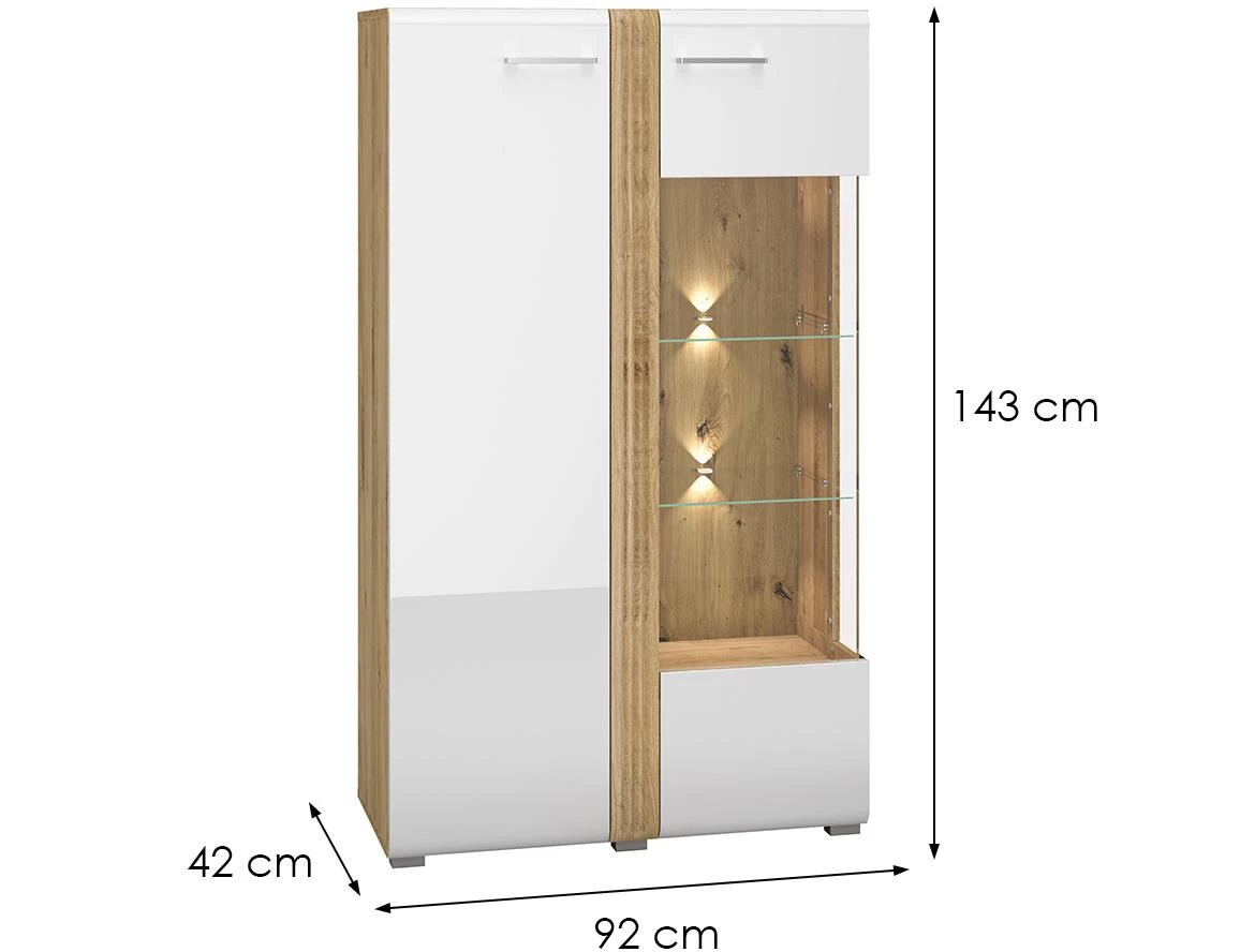 Adagio 03P vitrina 2 vrata 92x42x143 cm hrast/bela visoki sjaj