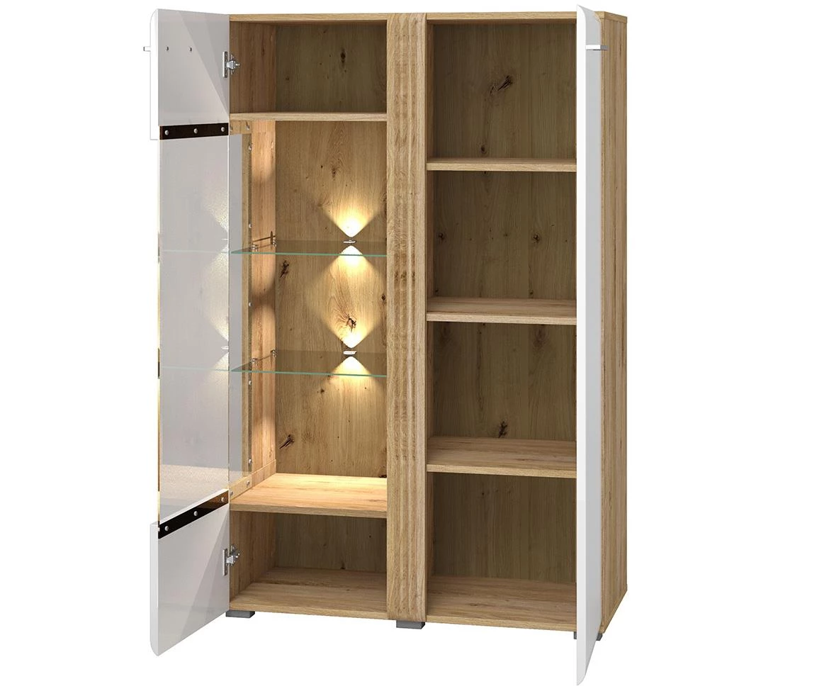 Adagio 03L vitrina 2 vrata 92x42x143 cm hrast/bela visoki sjaj