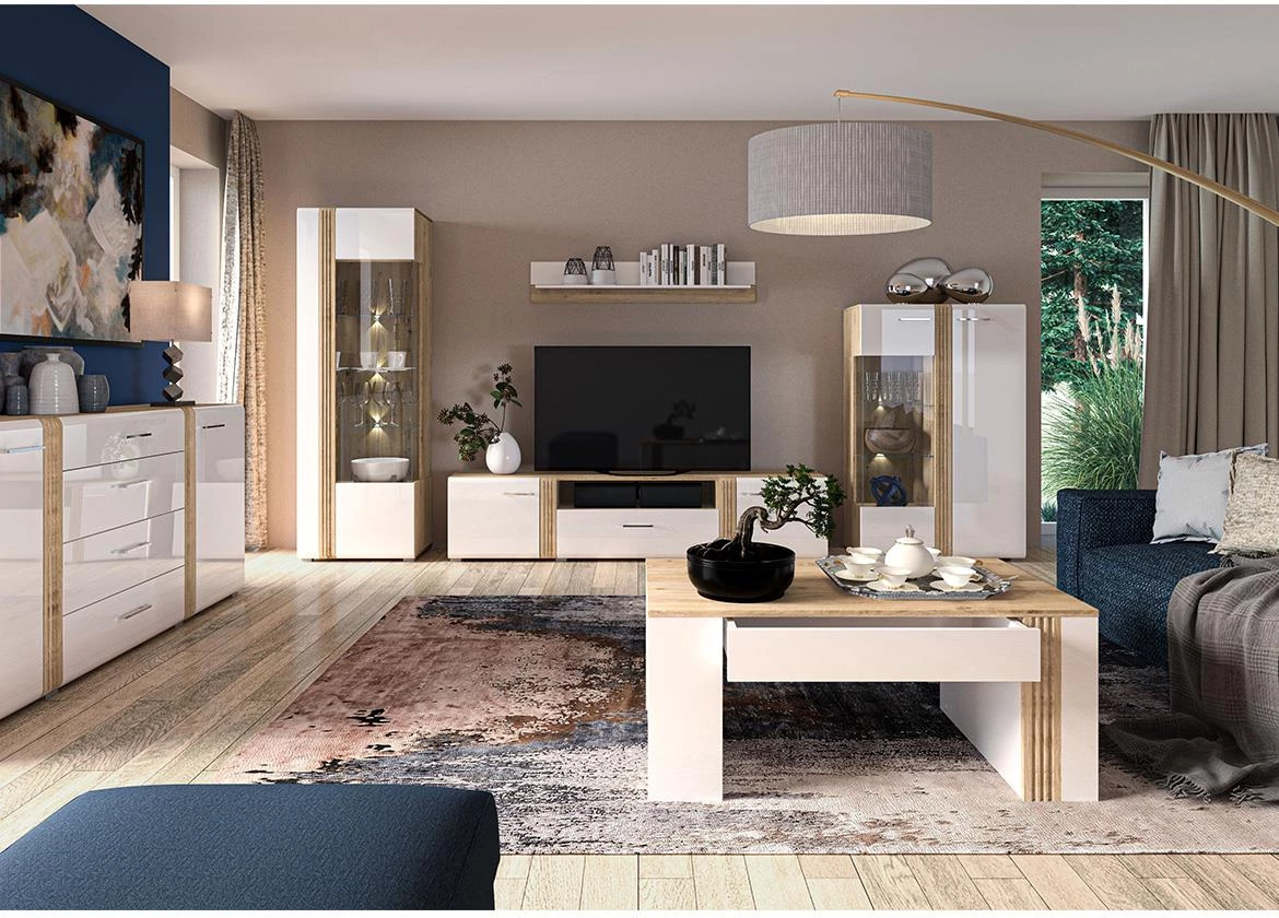 Adagio 03L vitrina 2 vrata 92x42x143 cm hrast/bela visoki sjaj