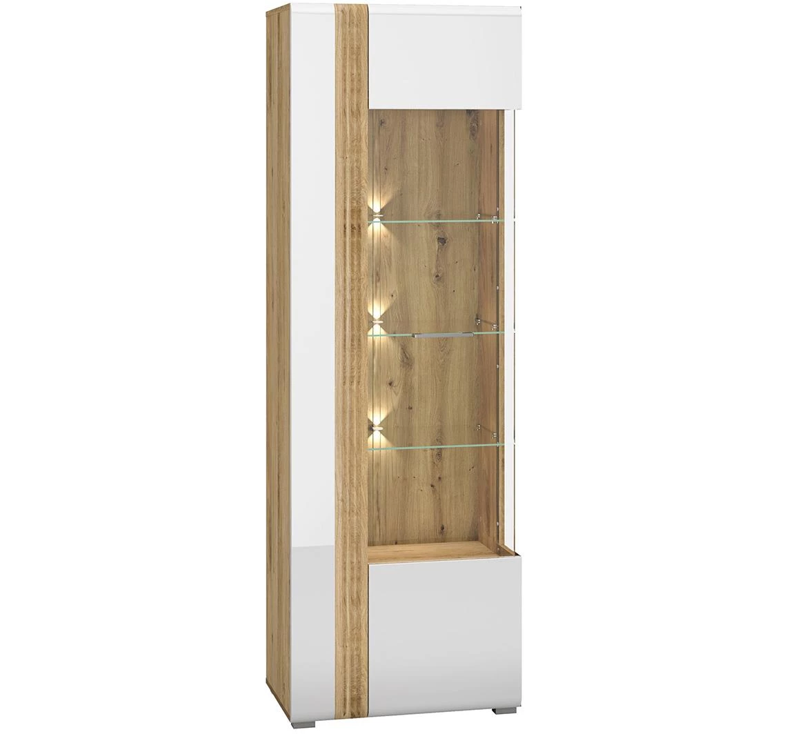 Adagio 02P vitrina 65x42x196 cm hrast/bela visoki sjaj