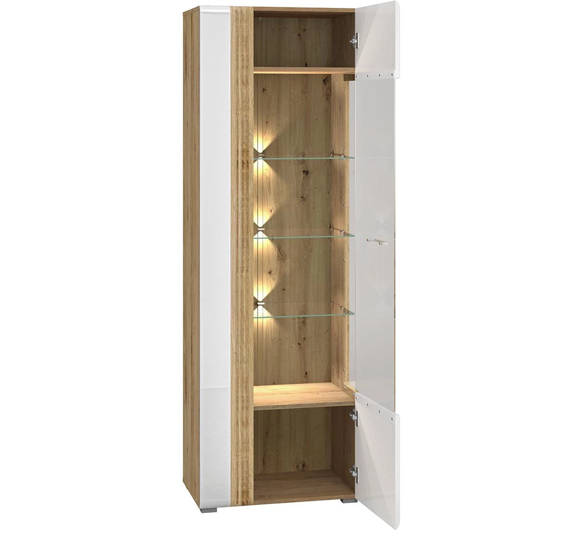 Adagio 02P vitrina 65x42x196 cm hrast/bela visoki sjaj