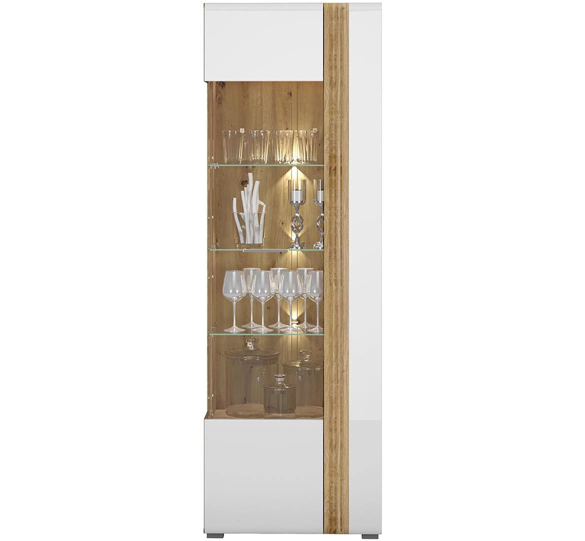 Adagio 02L vitrina 1 vrata 65x42x196 cm hrast/bela visoki sjaj