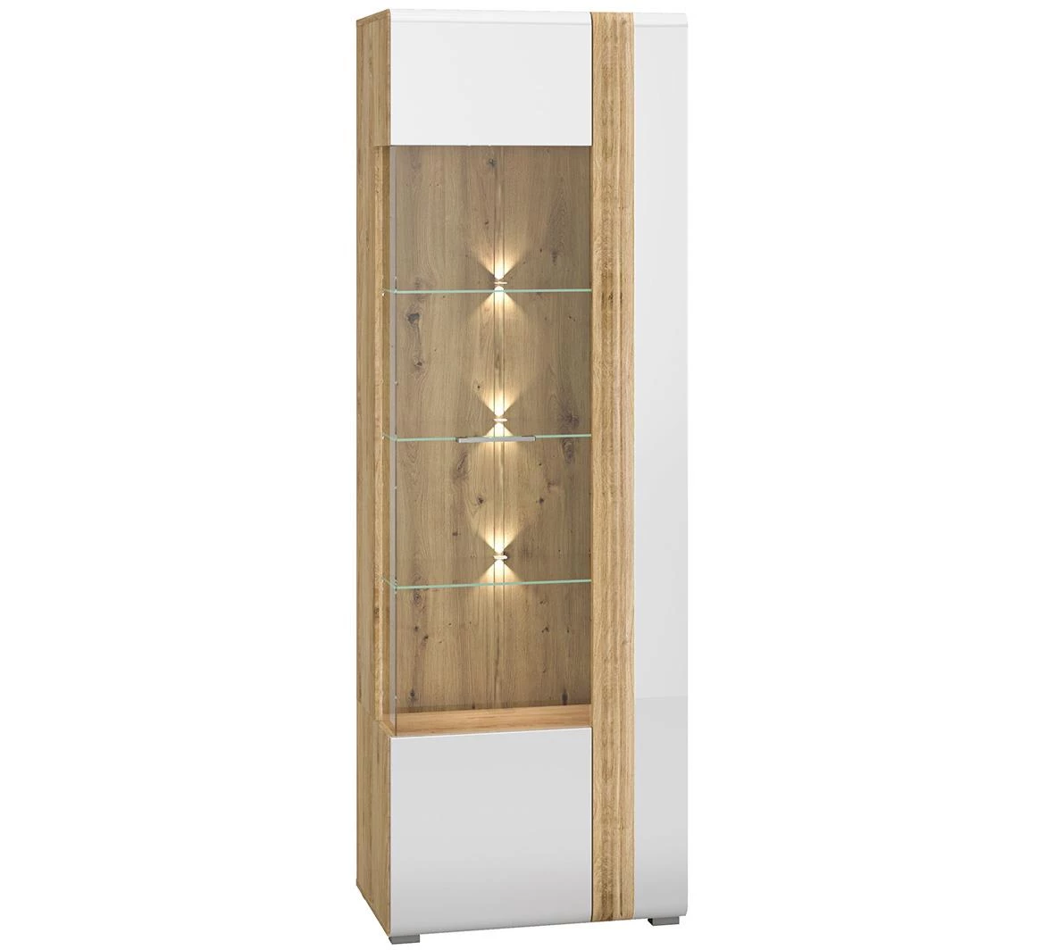 Adagio 02L vitrina 1 vrata 65x42x196 cm hrast/bela visoki sjaj