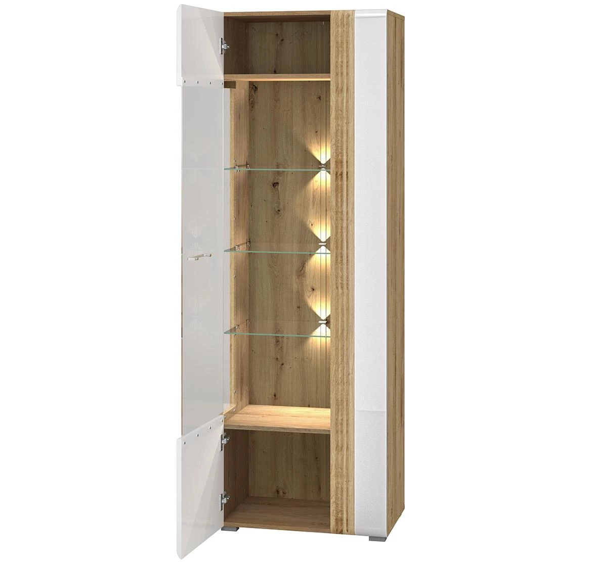 Adagio 02L vitrina 1 vrata 65x42x196 cm hrast/bela visoki sjaj