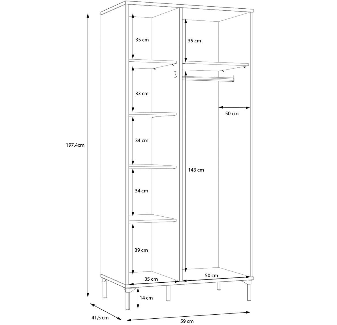 Figila JMXS721-M637 ormar 2 vrata 92x52,2x198,2 cm hrast/crni