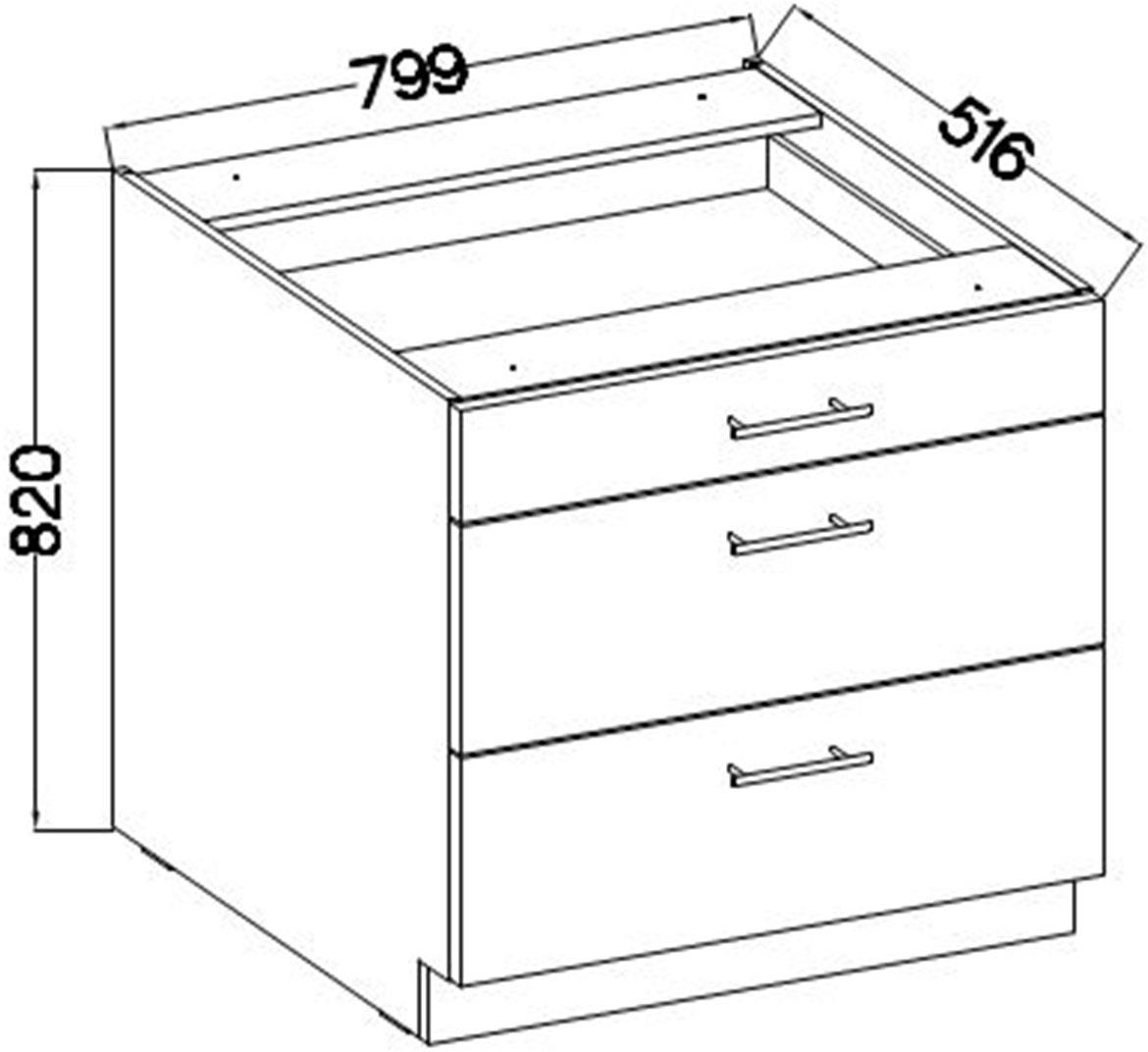 Lara 80d 3s Bb kuhinjski element 3 fioke 80x52x82 cm beli/sivi sjaj