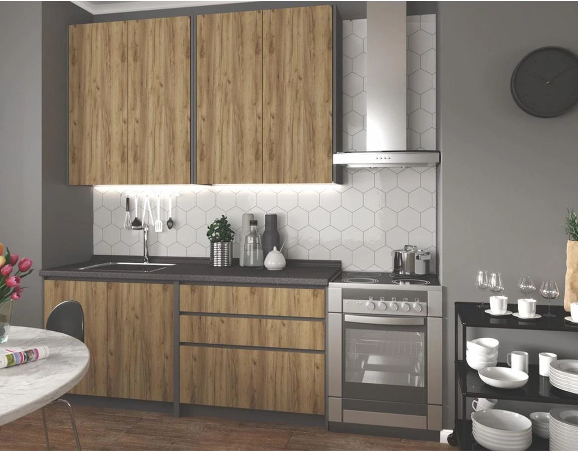 Idea blok kuhinja 180cm s radnom plocom 38mm craft hrast/jasen antracit