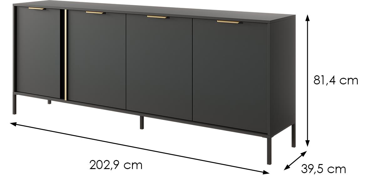 Lars 203 4D komoda 4 vrata 202,9x39,5x81,4 cm tamno siva