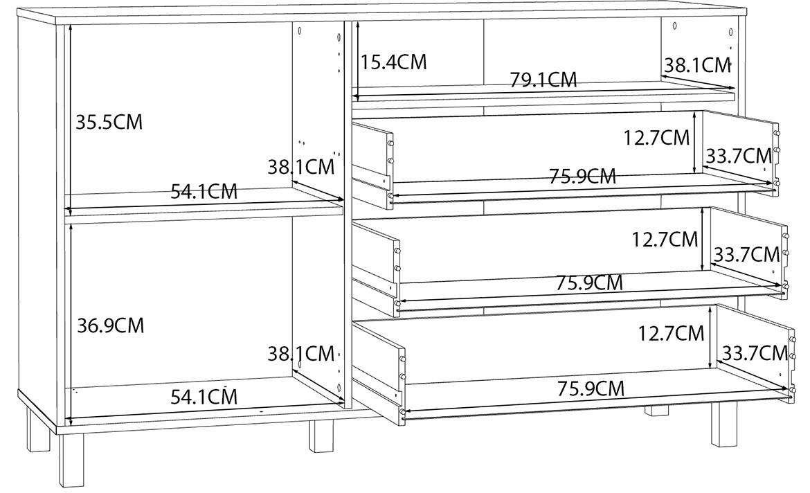 Killarney KQLK222L komoda 1 vrata+3 fioke+1 otvor 138,1x42x87 cm bež/hrast