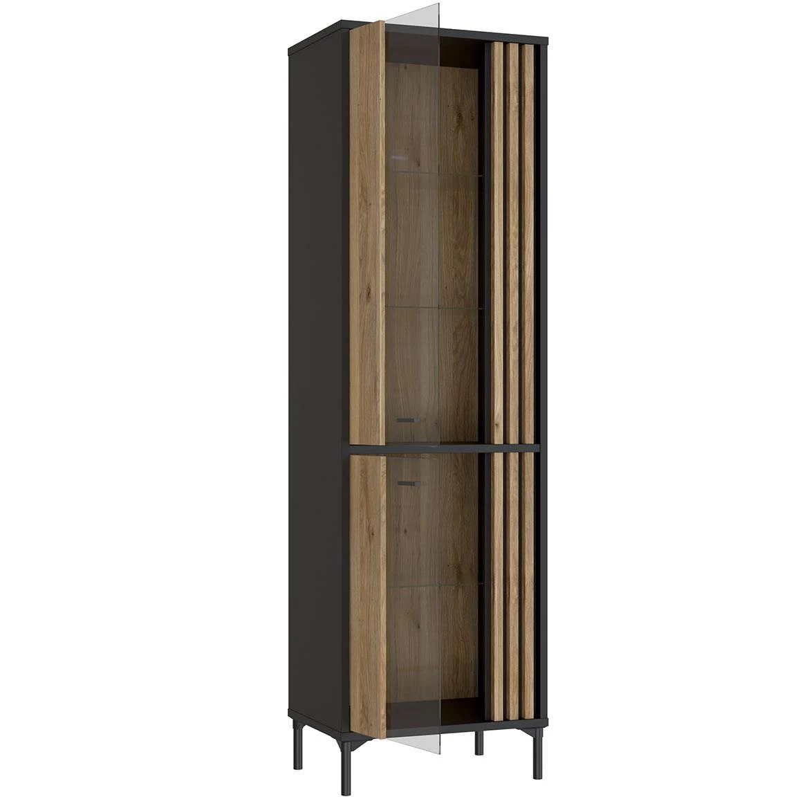Figila JMXV721-M637 vitrina 2 vrata 59x41,5x197,4 cm crna/natur(artisan hrast)