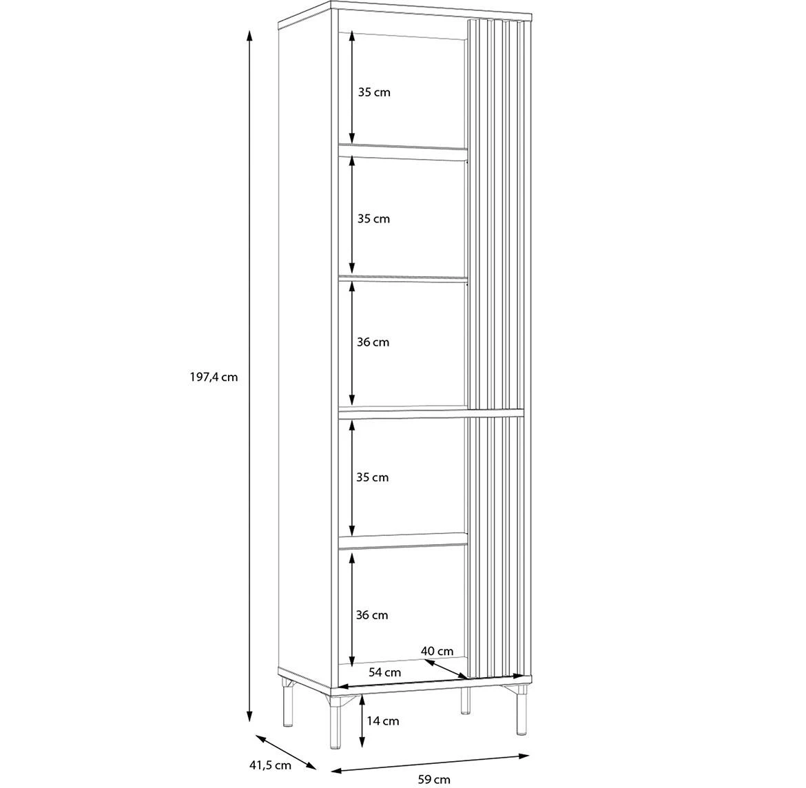 Figila JMXV721-M637 vitrina 2 vrata 59x41,5x197,4 cm crna/natur(artisan hrast)
