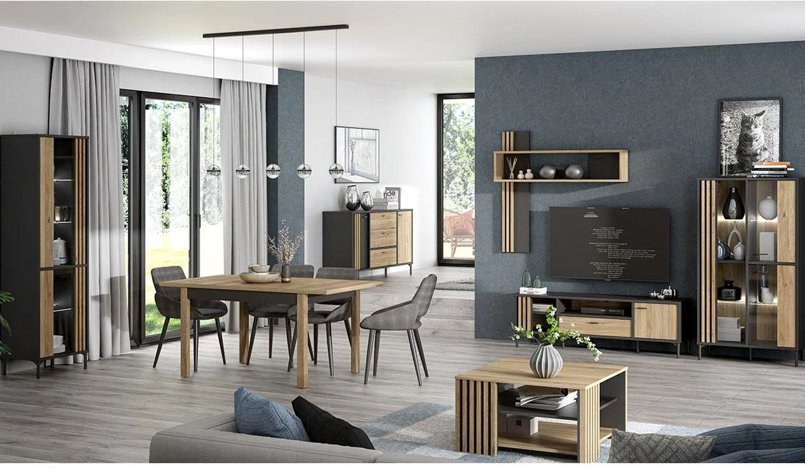 Figila JMXV721-M637 vitrina 2 vrata 59x41,5x197,4 cm crna/natur(artisan hrast)