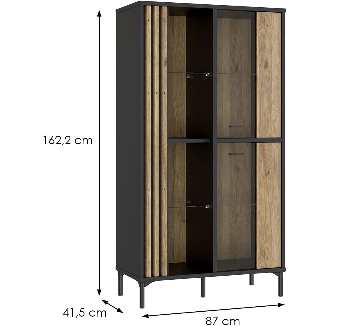 Figila JMXV521-M637 vitrina 2 vrata 87x41,5x162,2 cm crna/natur (artisan hrast)