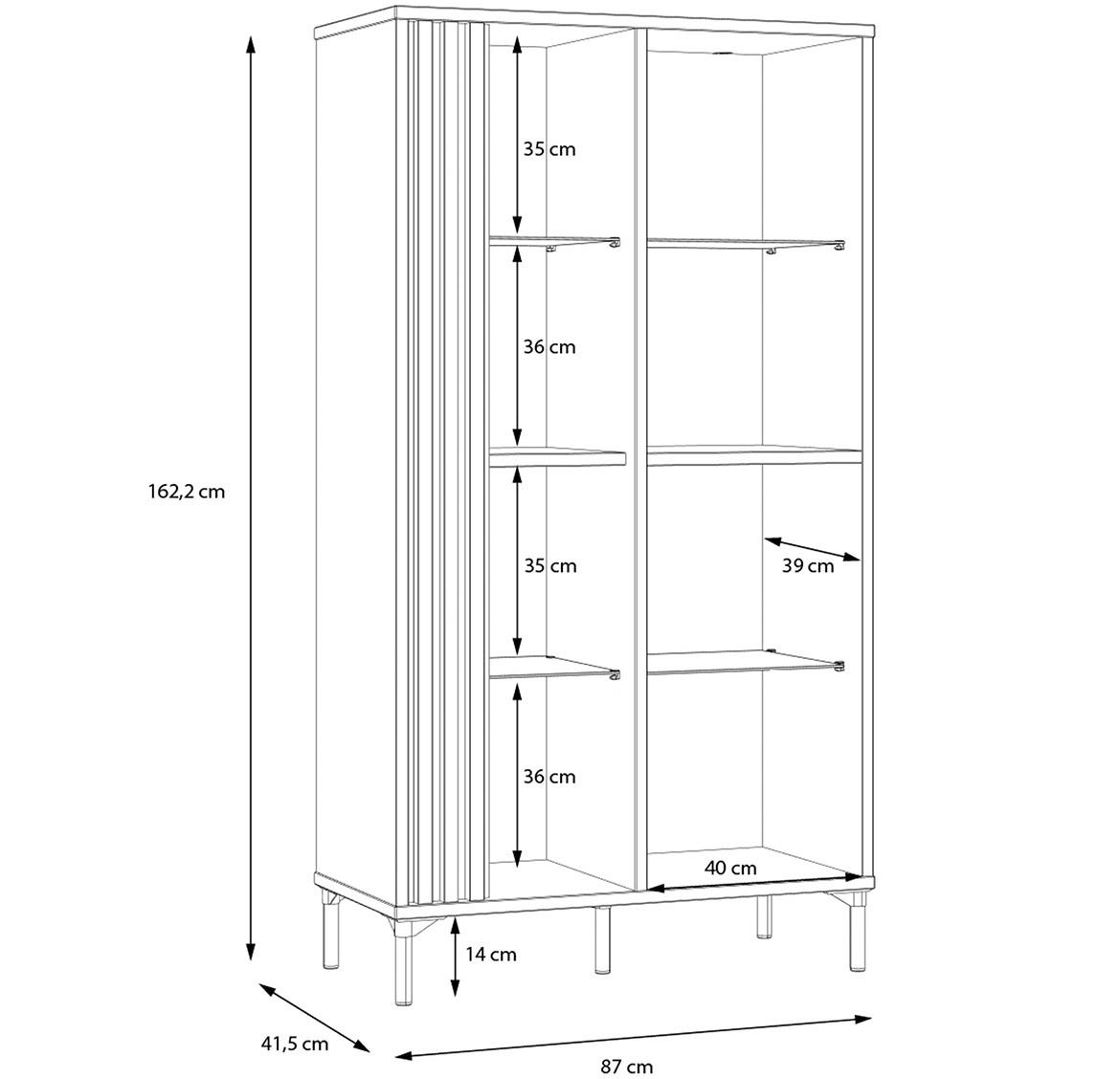 Figila JMXV521-M637 vitrina 2 vrata 87x41,5x162,2 cm crna/natur (artisan hrast)