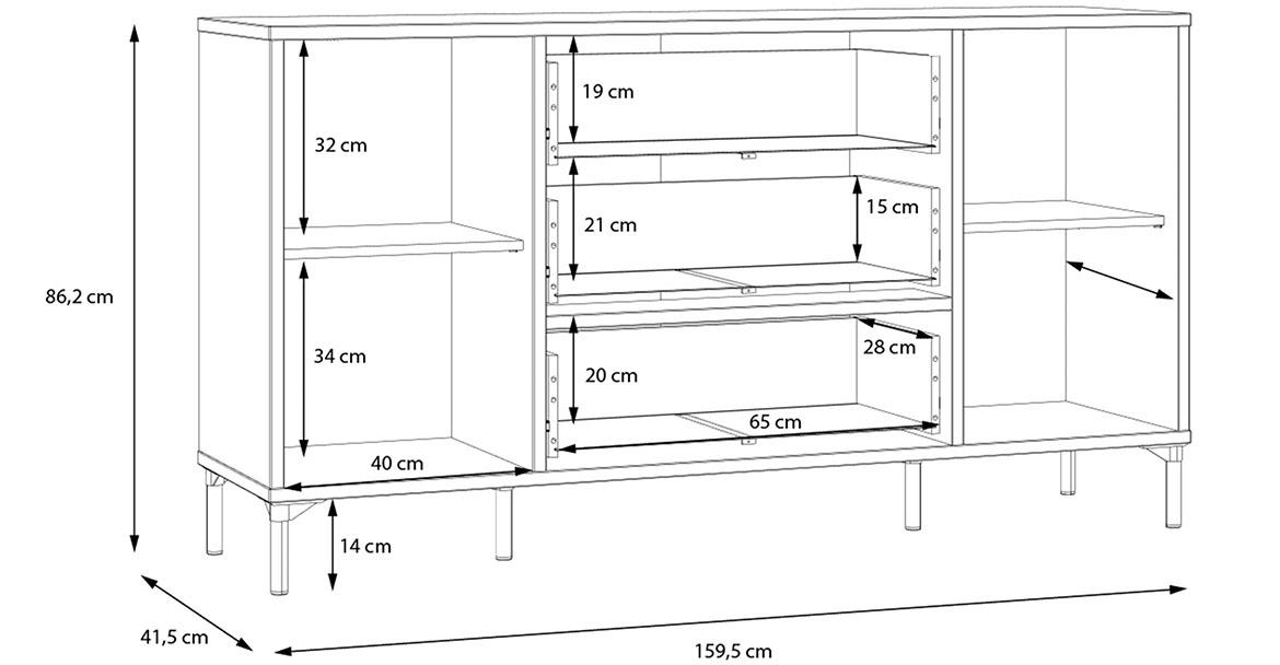 Figila JMXK231-M637 komoda 2 vrata+3 fioke 159,5x41,5x86,2 cm hrast/crni