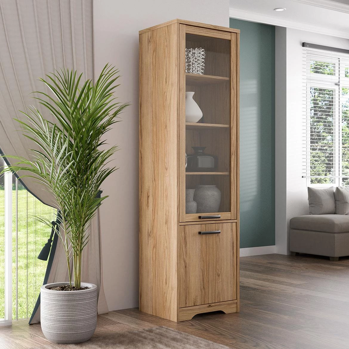 Jodaki JDKV711-D89 vitrina 2 vrata 54,8x42x192,4 cm hrast