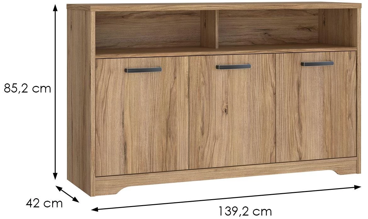 Jodaki JDKK2311-D89 komoda 3 vrata+2 otvora 139,2x42x85,2 cm hrast