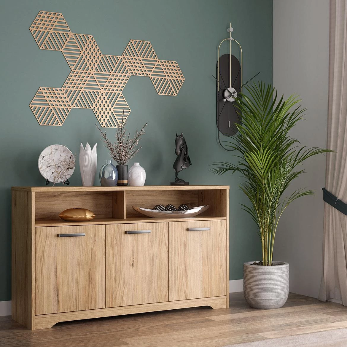 Jodaki JDKK2311-D89 komoda 3 vrata+2 otvora 139,2x42x85,2 cm hrast