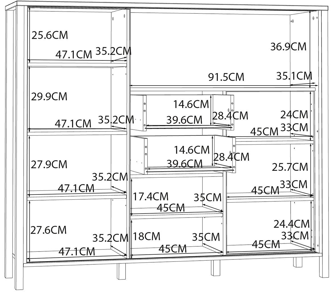 Alanya JTNR332L-M635 komoda 1+1 vrata+2 fioke 149,9x40,2x129,9 cm hrast/crni