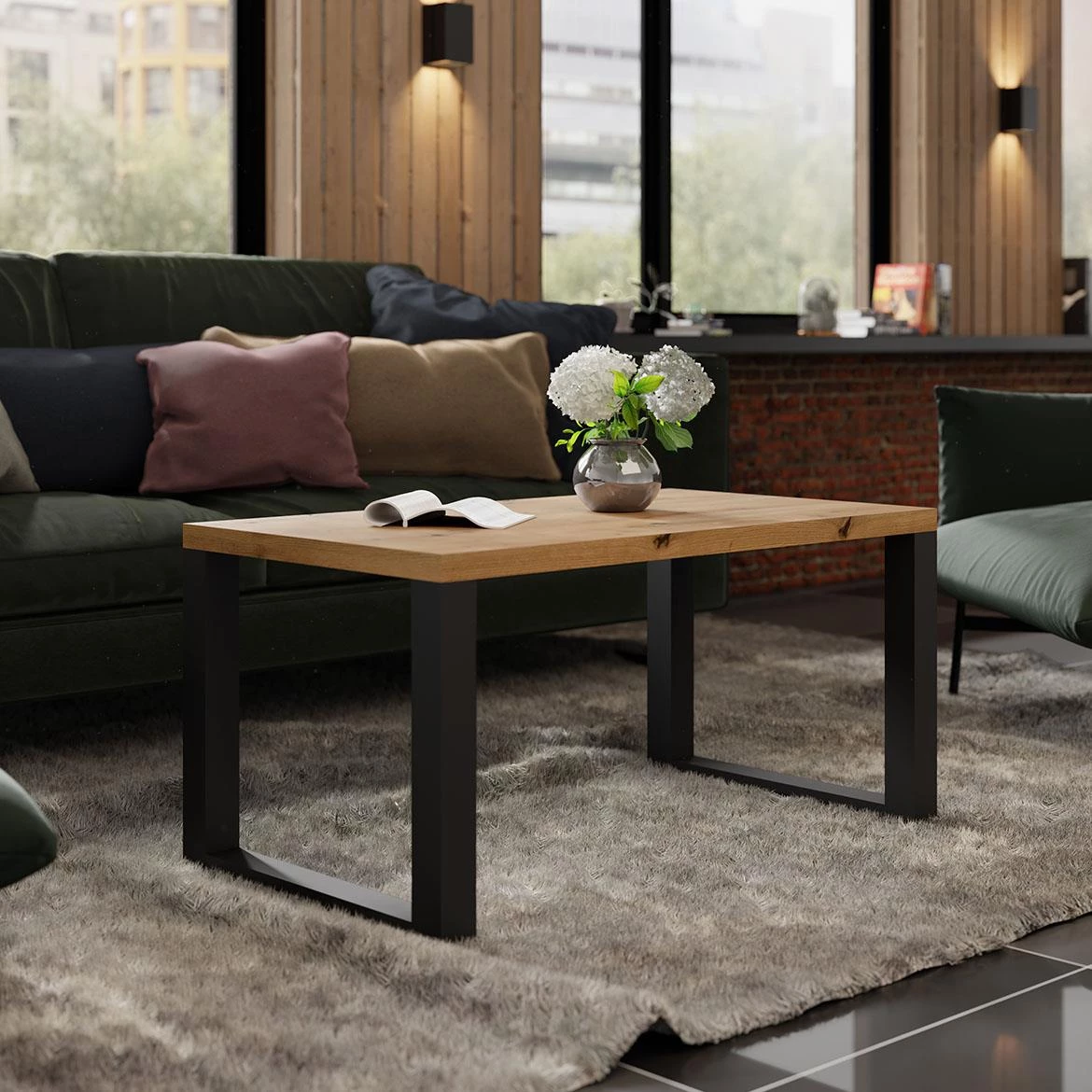 Mona stocic 105x60x50 cm crni/natur (artisan hrast)